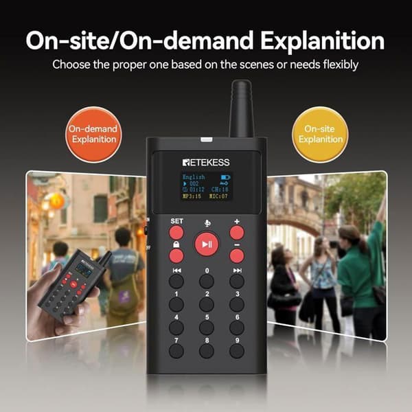Retekess TT127 Automatisk Förklaringsljudguide System, 200m, 41 Språk, med Mikrofon för Utställningsgalleri på Museum