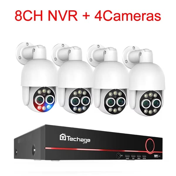 Techage HD-valvontajärjestelmä, 8MP-resoluutio, AI-tunnistus,8CH NVR ja 4 kamera, 3T Sisäänrakennettu HDD