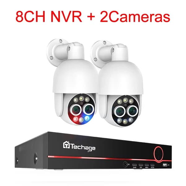 Techage HD övervakningssystem, 8MP upplösning, AI-detektion,8CH NVR och 2 kameror, 1T Inbyggd HDD