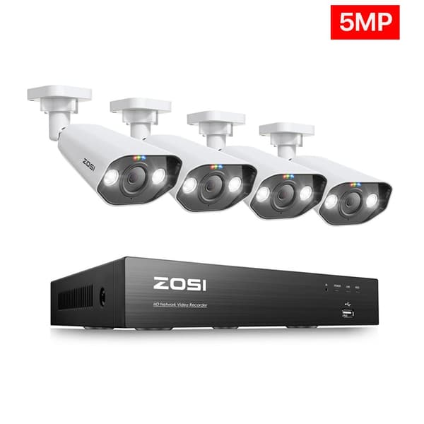 ZOSI PoE CCTV-kamerasystem, 8MP upplösning, stöd för tvåvägsljud,4 stycken 5MP kameror, Ingen