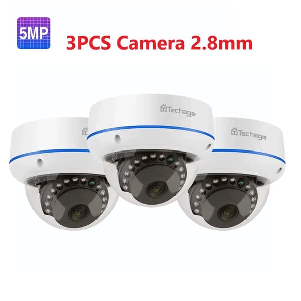 Techage Overvågningskameraer, 4MP & 5MP Opløsning, Dome Design,3STK 5MP KAMERA