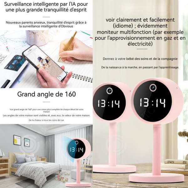 INN Trådlös wifi-övervakningskamera med tvåvägsljud, nattsyn, mobil övervakning, 160 graders vidvinkelmonitor
