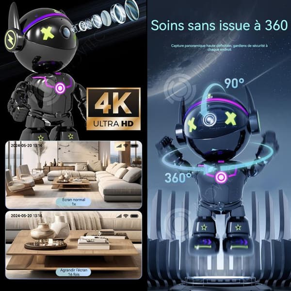 INN Trådlös övervakningskamera robot 5g wifi 4k 360 grader tvåvägsljud nattseende övervakningsrobot monitor