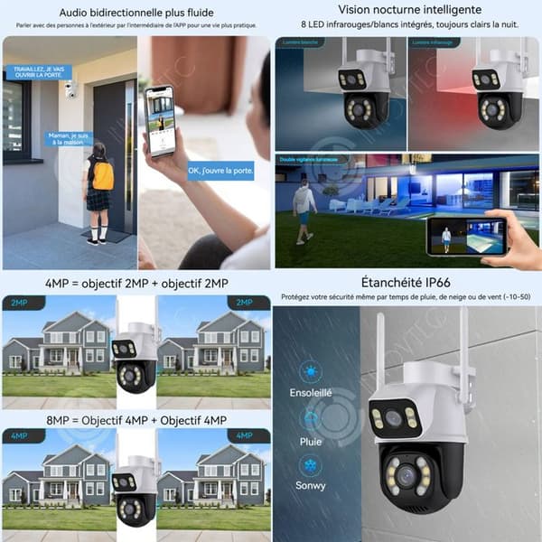 INN WiFi-övervakningskamera Persondetektering och rörelsespårning Vattentät IP66 Dual Lens &amp; Dual View-övervakning