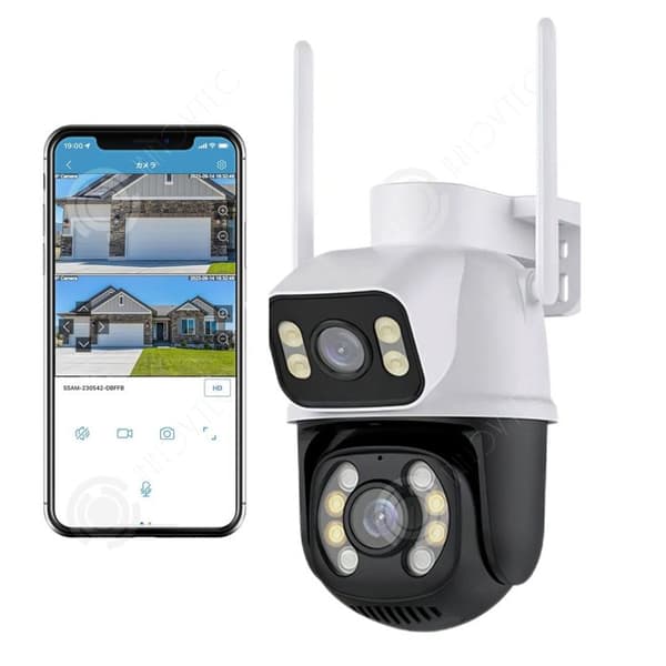 INN WiFi-övervakningskamera Persondetektering och rörelsespårning Vattentät IP66 Dual Lens &amp; Dual View-övervakning