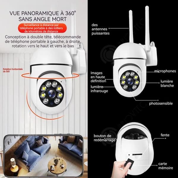 INN Kameraövervakning 7,7x7x11,2cm övervakningskamera dubbelljus fullfärg högupplöst skärm panorama WiFi kamera bl