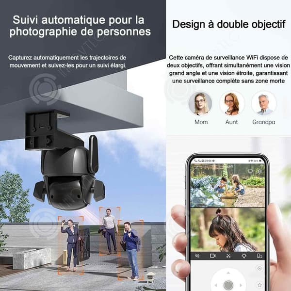 INN Kameraövervakning 4MP WiFi utomhuskamera dubbellins dubbel skärm säkerhetskamera IP67 videosurveillan recorder