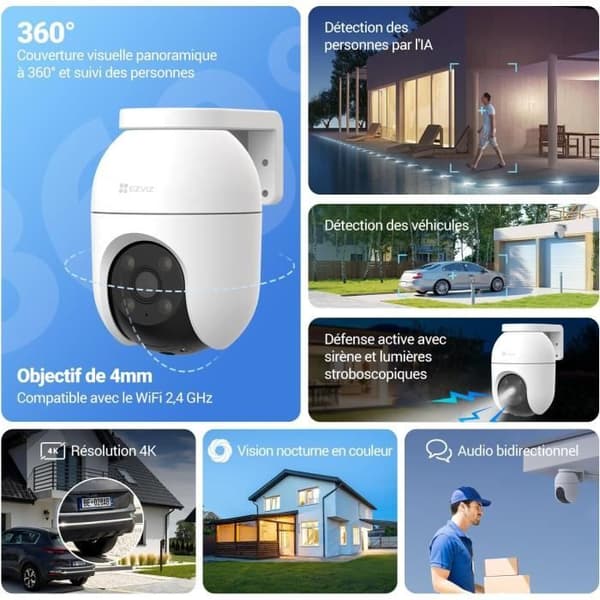 EZVIZ C8c 4K Kameraövervakning WiFi Utomhus 360° med Auto-Zoom, Mänsklig/Fordon Detektion, Nattvision