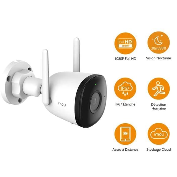 Imou Outdoor WiFi Övervakningskamera, 1080P WiFi Vattentät IP67 med 30m Night Vision Kompatibel med Alexa Google Home