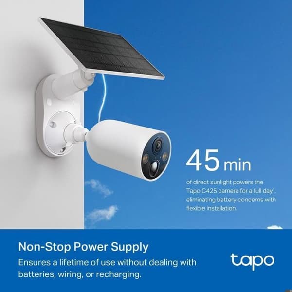 Trådlös Utomhusövervakningskamera 2.5K 4MP med Solpanel - Tapo TP-Link Tapo C425 KIT - 10000mAh Batteri - IP66