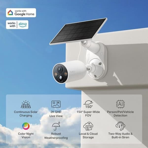 Trådlös Utomhusövervakningskamera 2.5K 4MP med Solpanel - Tapo TP-Link Tapo C425 KIT - 10000mAh Batteri - IP66