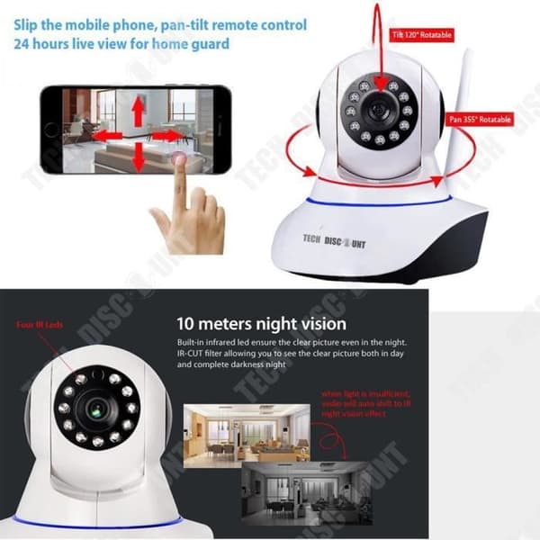 WIFI-kamera TD® 1280x720P Trådlös skakhuvud Videoklocka Övervakningskort för hemmobiltelefon