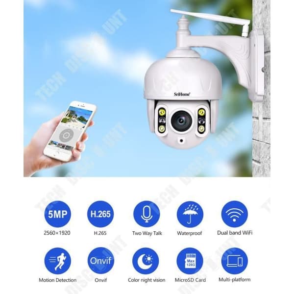 TD®-modell SH028 PTZ-kamera 5X optisk zoom Wi-FI AP-hotspot, trådlös, infraröd 3,0 Mpx, HD IR Cut ONVIF P2P, Micro SD-kortplats