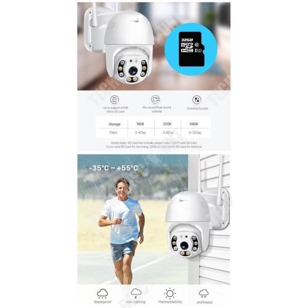 TD® WIFI Mini Dome-kamera/Vattentät PTZ-kamera/1080P 360 graders roterande domekamera