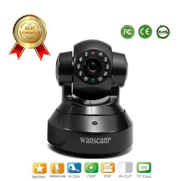 KIN LCC® högkvalitativ Wanscam HW0024 1,0 Megapx 720P HD TF-kort IR IP-säkerhetskamera -Cut - Svart