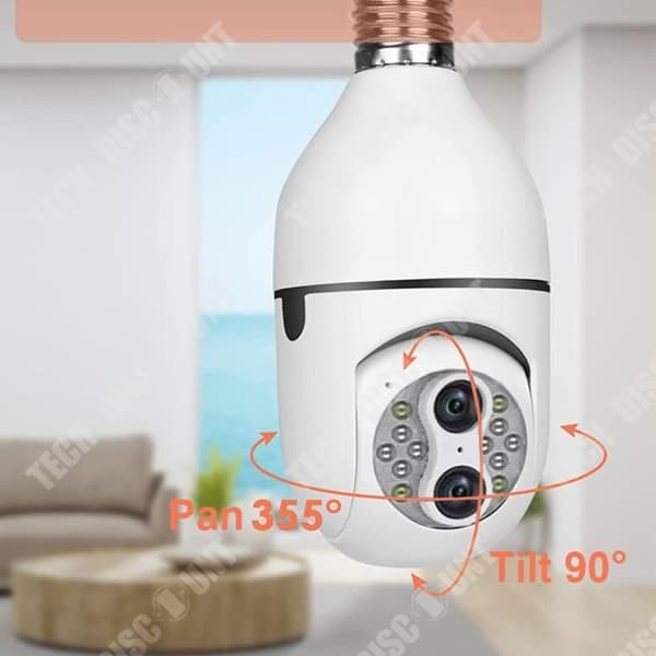 TD® Trådlös övervakningskamera 1080P E27 Färgnattvision 360-graders rörelseuppföljning Tvåvägsljud