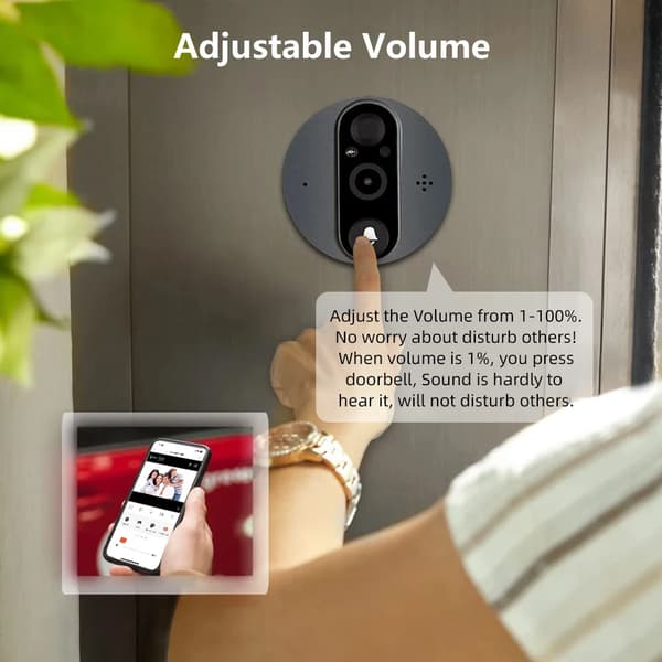 Smart WiFi titthålskamera, 3MP upplösning, 166° vidvinkel,Kikare