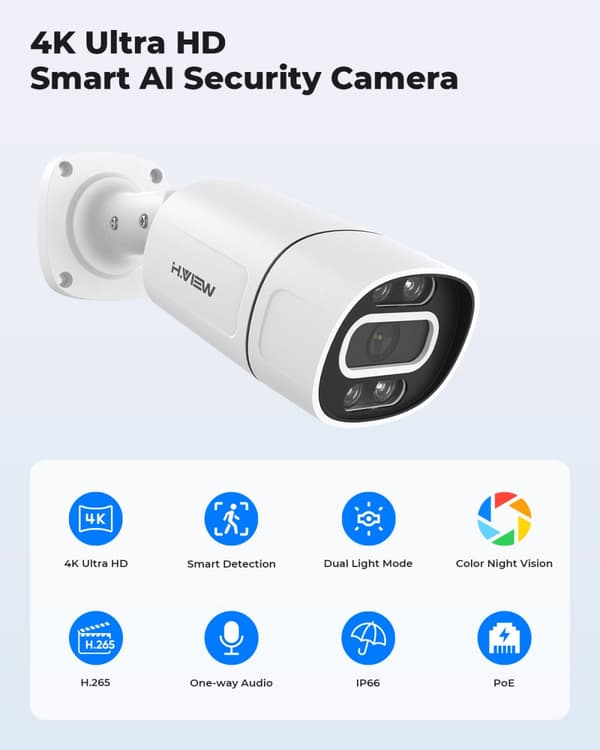 8MP POE-kamera, AI-ansiktsigenkänning, vattentålig design,2,8 mm, 8MP POE-kamera
