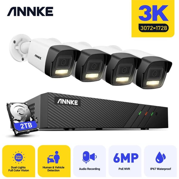 Sikkerhedskamerasystem, høj opløsning 6MP, smart bevægelsesdetektion,4PCS Kamera 2TB