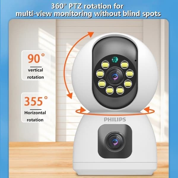 [Opgraderet version] Philips TAI3320/70 2MP Wi-Fi-sikkerhedskamera - dobbelt objektiv | Nattesyn i fuld farve | Bevægelsesdetektion | To-vejs lyd