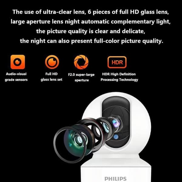 Philips TAI6000W/93 5 megapixel smart WiFi-sikkerhedskamera - 360°, nattesyn, 2-vejs opkald - hukommelseskort medfølger ikke