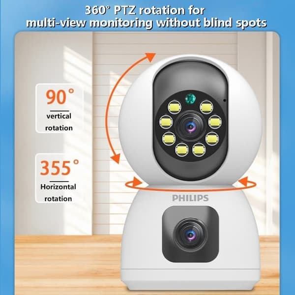 Philips TAI3320/70 5MP Smart Wi-Fi-kamera – Dual-Lens HD-overvågning | Nattesyn i fuld farve | Bevægelsesdetektion | Intet hukommelseskort inkluderet
