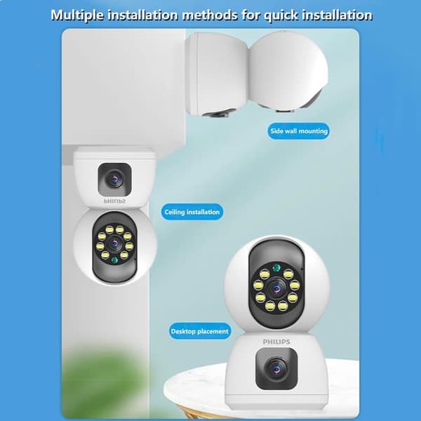 Philips TAI3320/70 5MP Smart Wi-Fi-kamera – Dual-Lens HD-overvågning | Nattesyn i fuld farve | Bevægelsesdetektion | Intet hukommelseskort inkluderet