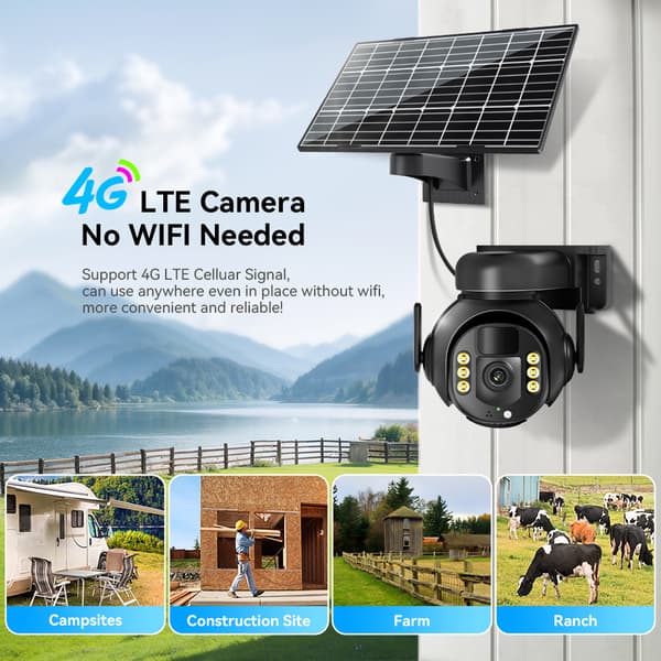 Neye Outdoor 8MP Solkamera, 4G-anslutning, Färg-nattseende,EU-plugg, 8MP Lägg till 64G