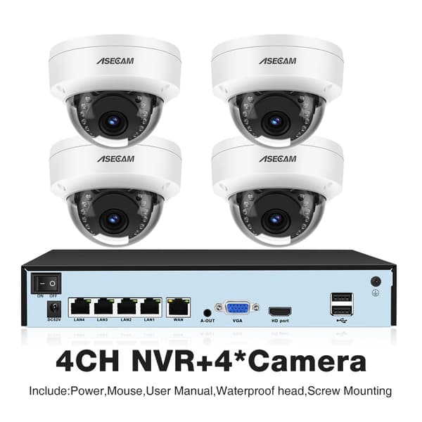 Sikkerhedskamerasystem, 8MP 4K opløsning, smart bevægelsesdetektion,4CH NVR og 4 Kamera, 1T