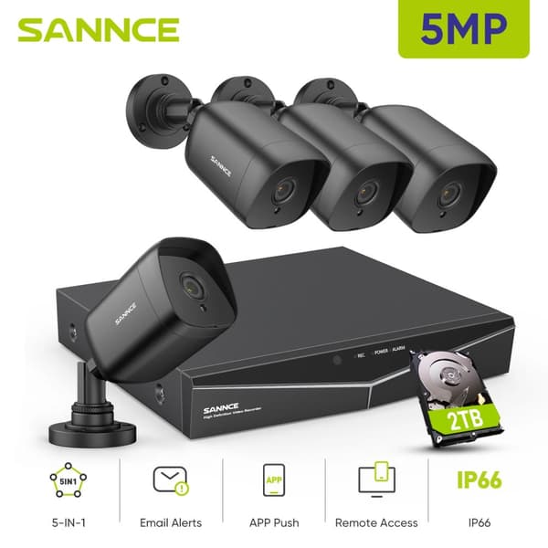Sannce Security Camera System, 5MP Opløsning, 4TB Storage,4PCS 2TB