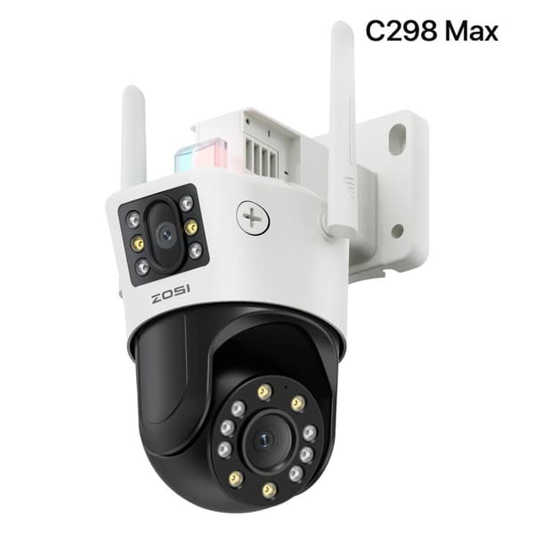 ZOSI WiFi PTZ-säkerhetskamera, 8MP upplösning, dual-lins teknologi,C298 Max