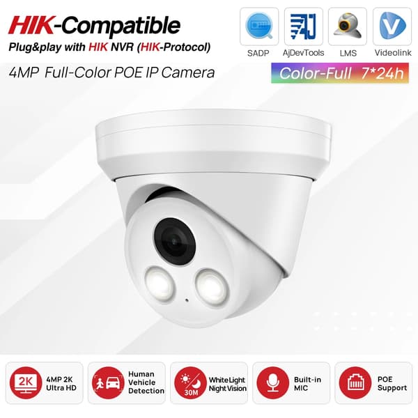 4MP POE IP-kamera, Yökuvaus jopa 30M, Vesitiivis IP67,4MP ColorVu