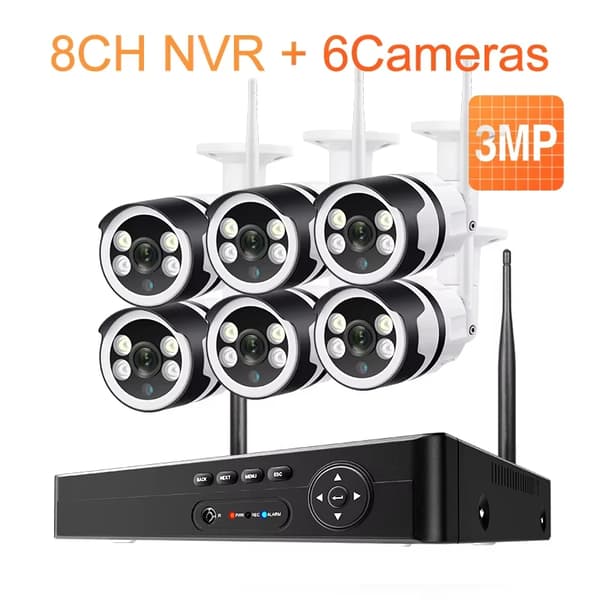 WiFi-turvakamerajärjestelmä, 8CH NVR, 3MP/5MP vaihtoehdot,1T Sisäänrakennettu HD, 8CH 6Kamera 3MP