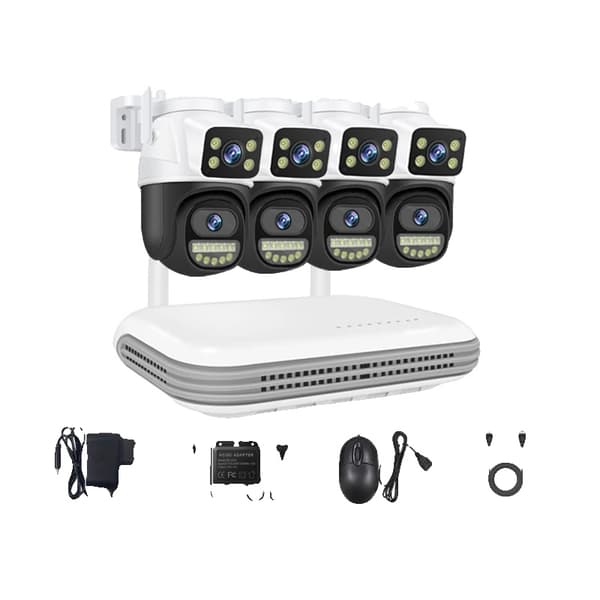 Trådløst sikkerhedskamerasystem, 6MP dual linse, tovejskommunikation,500g, 8CH NVR og 4 CamB