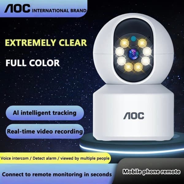 AOC Monokulaarinen turvakamera – 360° kierto, ihmisen liikkeentunnistus, 2-suuntainen ääni, 1080P/4MP, Night Vision, TF/Cloud Storage, WiFi/4G