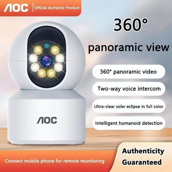AOC Monokulaarinen turvakamera – 360° kierto, ihmisen liikkeentunnistus, 2-suuntainen ääni, 1080P/4MP, Night Vision, TF/Cloud Storage, WiFi/4G