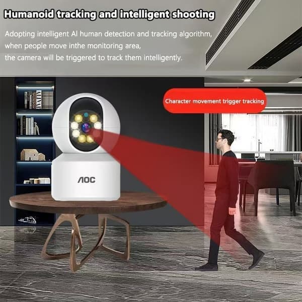 AOC Monokulaarinen turvakamera – 360° kierto, ihmisen liikkeentunnistus, 2-suuntainen ääni, 1080P/4MP, Night Vision, TF/Cloud Storage, WiFi/4G