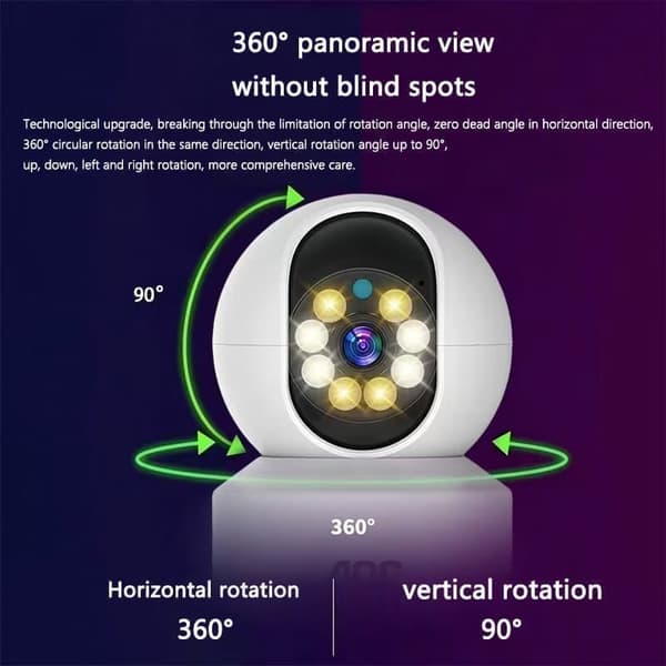 AOC Monokulaarinen turvakamera – 360° kierto, ihmisen liikkeentunnistus, 2-suuntainen ääni, 1080P/4MP, Night Vision, TF/Cloud Storage, WiFi/4G