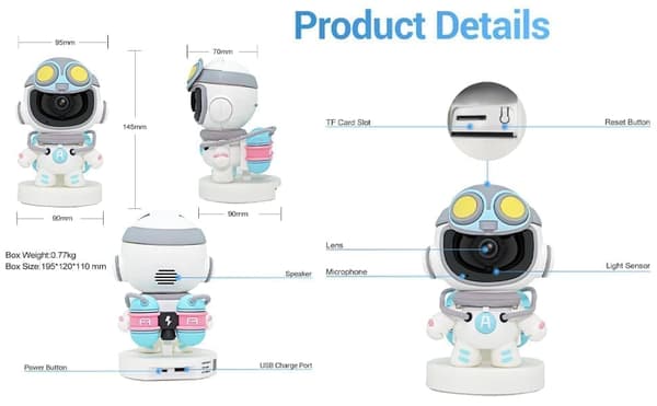 AOC A0C-7904-MN6 Smart Robotkamera | 1080P HD Nattvision | Barnrumsövervakning | WiFi Fjärråtkomst