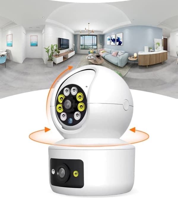 AOC Dual-Lens Gun-Ball sikkerhedskamerasystem – 360° PTZ, Human Motion Detection, 4MP/1080P, 2-vejs lyd, Night Vision, TF/Cloud Storage