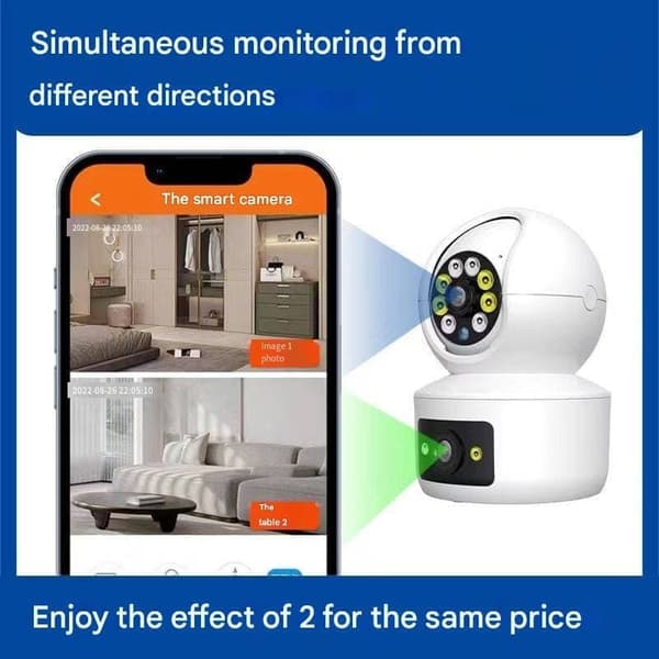 AOC Dual-Lens Gun-Ball sikkerhedskamerasystem – 360° PTZ, Human Motion Detection, 4MP/1080P, 2-vejs lyd, Night Vision, TF/Cloud Storage