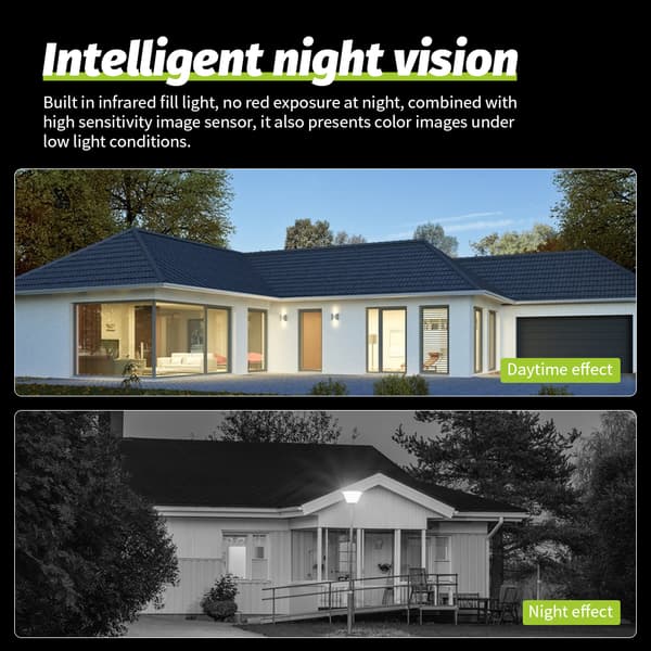 PTZ WiFi Smart Home Kamera, 1080P HD Opløsning, Dobbelt Linse med Nattesyn,EU-stik, 2MP
