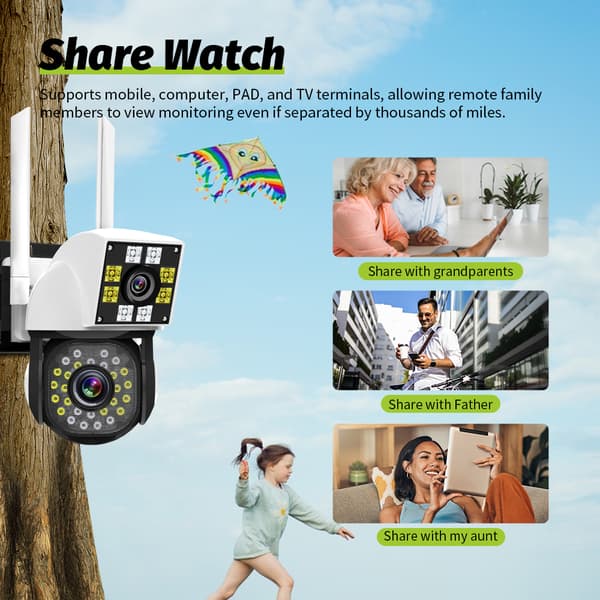 PTZ WiFi Smart Home Kamera, 1080P HD Opløsning, Dobbelt Linse med Nattesyn,EU-stik, 2MP
