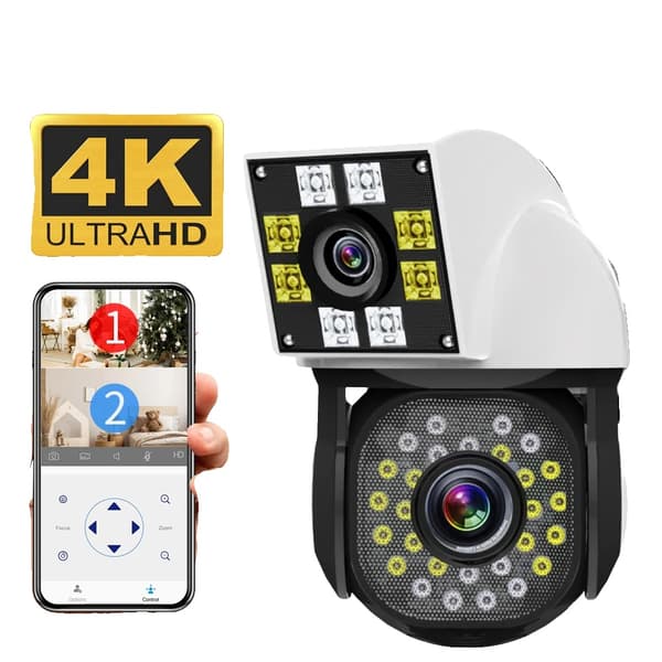 PTZ WiFi Smart Home Kamera, 1080P HD Opløsning, Dobbelt Linse med Nattesyn,EU-stik, 2MP