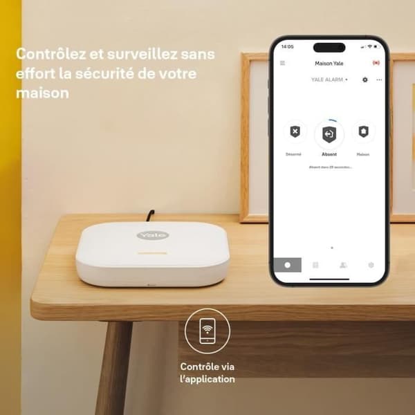 Yale Kit för trådlöst hemalarmsystem - Realtidsaviseringar via app - 1 centralkomponent, 1 rörelsedetektor, 1 dörravkännare