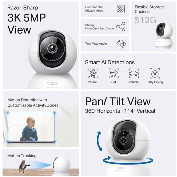 TP-Link Tapo C230, säkerhetskamera 3K 5MP Pan/Tilt AI WiFi