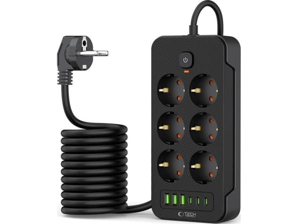 Tech-Protect grenuttag 6 uttag 2 m svart (5906302310586)
