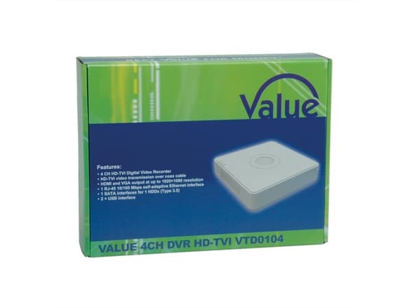 VALUE 21.99.1643, Hvit, 1920 x 1080 piksler, 4 kanaler, 12 V, Raskt Ethernet, TCP/IP, PPPoE, DHCP, EZVIZ Cloud P2P, DNS, DDNS, NTP, SADP, SMTP, SNMP,