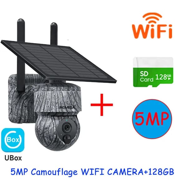 Trådløs PTZ Solar Kamera, 5MP Opløsning, Tovejs Lyd,5MP WIFI 128GB