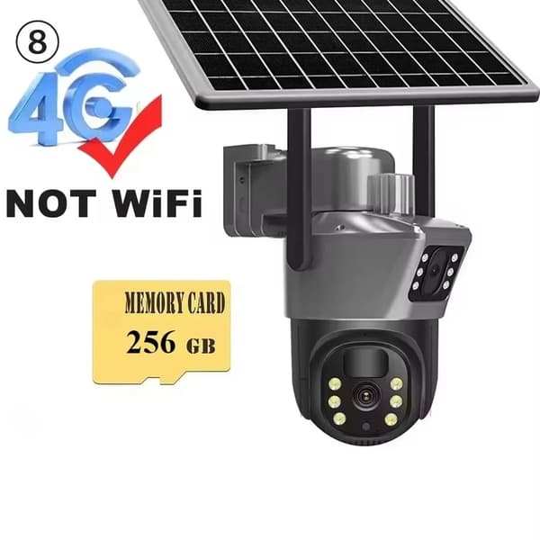 Aurinkokäyttöinen turvakamera, 8MP HD -resoluutio, IP66 säänkestävä,4G-Muistikortti